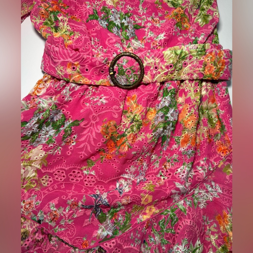 Hemant and Nandita One Shoulder Floral Belted Mini Dress Size Small - Picture 4 of 11